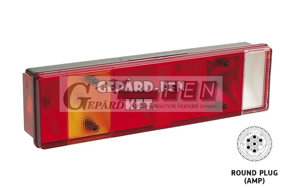 Hátsólámpa 7 kamrás MAN TGA, SIMA búrás BAL oldal +rendszám +DIN csatlakozó oldalt 465x130mm, vast.: 80mm, furattáv.: 152mm - L-2037PLSR