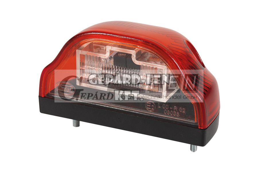 Rendszám megvilágítás PIROS 12V ívelt domború 4LED-es 100x57mm, mag.: 55mm, csavartáv.: 72mm - DSL-43B/12