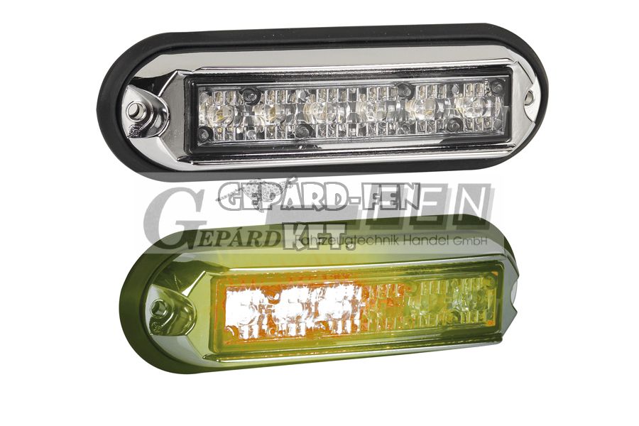 !!!AKCIÓ!!! a készlet erejéig - 6LED-es villogó SÁRGA fémházas !!!33 különbözõ villogási funkcióval!!! 12-24V, 145x46mm, vast.: 27mm - DSL-GHST2A