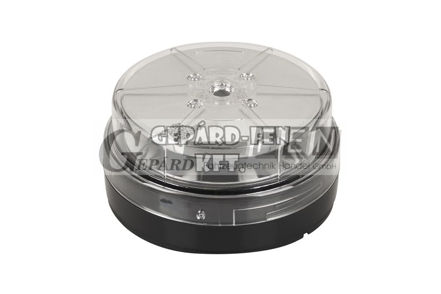 Forgólámpa / LED Villogólámpa - színtelen búrás - SÁRGA, 10-30V, Kerek, lapos kivitel, 12LED-es, CSAVAROS felfogatás, átm.: 147mm, mag.: 76mm, 10 különbözõ funkció - DSL-450.05