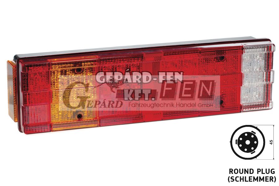Hátsólámpa 7 kamrás - teljesen LED-es !!!24V!!! - 3BORDÁS búrás JOBB oldal +MAN/Schlemmer csatlakozó hátul 465x130mm, vast.: 80mm, furattáv.: 152mm - DSL2043PLSR