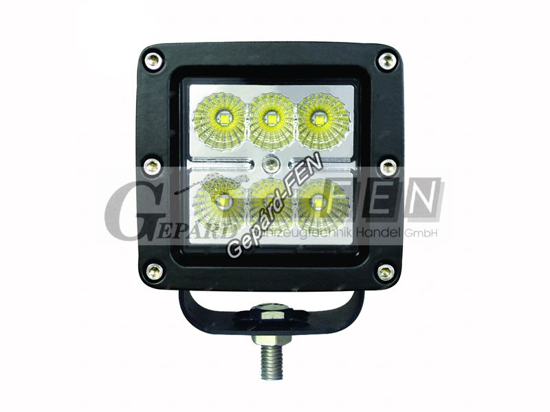Munkalámpa KOCKA 6LED-es fémházas TERÍTŐ (90°) 10-30V, 18W, 1620lumen, IP67, 80x75(tartóval:87)mm, vast.:82mm