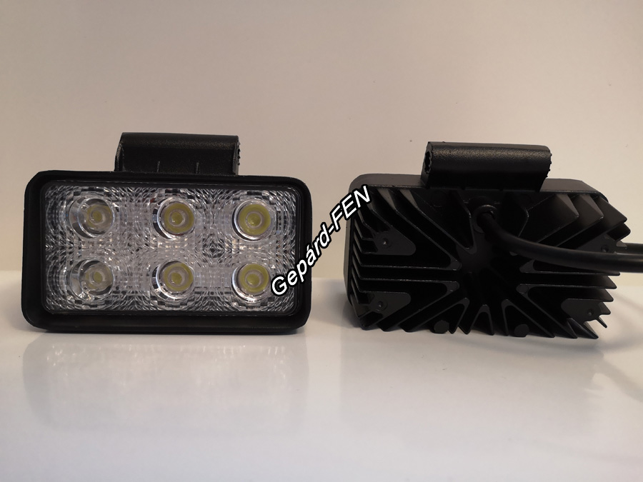 KS2218 FLOOD. 6 Epistar ledes 18W,-os 1440 Lumen teljesítményû kis téglatest alakú terítõfényû munkalámpa.12-24V. Méretei: 110x55x55mm. Aluminium házban, alul fém tartóval, cca:25cm kábellal. IP 68,-as vízállóság.