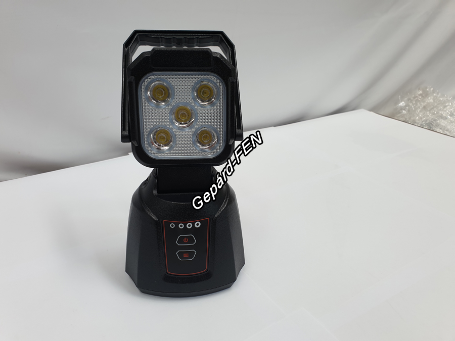 KS6615 EU Hordozható felülfogos akkumulátoros Talpas munkalámpa. A lámpa a KWN0001,-es alapra épül 5LED 1200Lumen Mágnestalpas ház 2db külömbözõ adapterrel 220V-rol gk,-i szivargyujtóról is tölthetõ 3 funciós