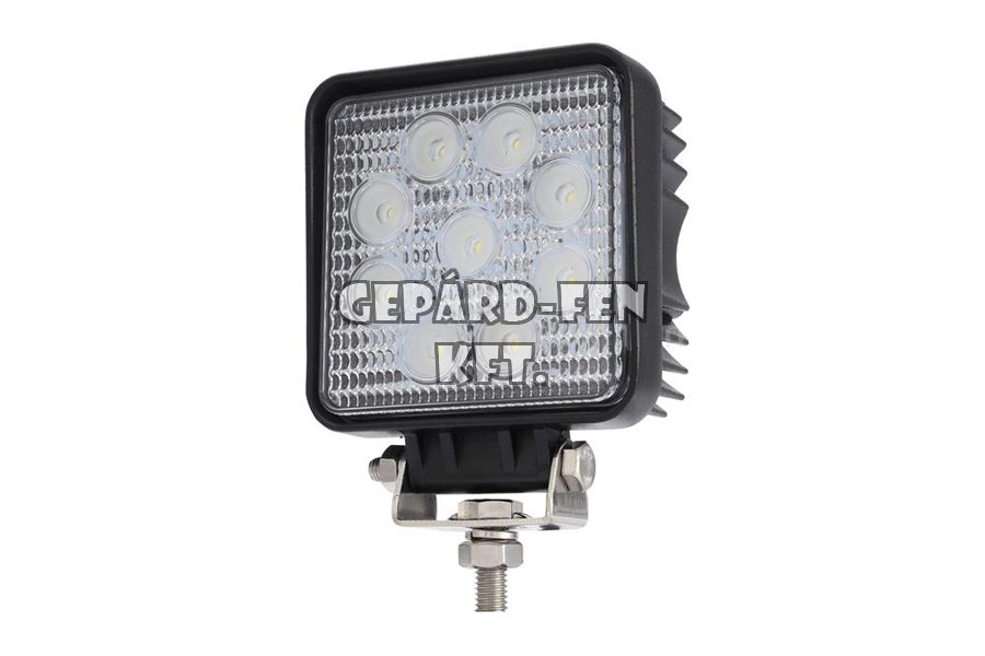 !!!ÚJDONSÁG!!! - Munkalámpa KOCKA 9LED-es fémházas TERÍTÕ (60°) !!!10-80V!!!, 27W, 2160lumen, IP67, 110x110(tartóval:128)mm, vast.:55mm