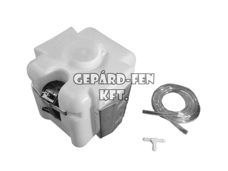 Univerzális ablakmosótartály komplett, 1,6L-es, 12V-os oldalmotorral, fém rögzítõfülekkel, csõvel, csatlakozóval, 140x140mm, mag.: 145mm