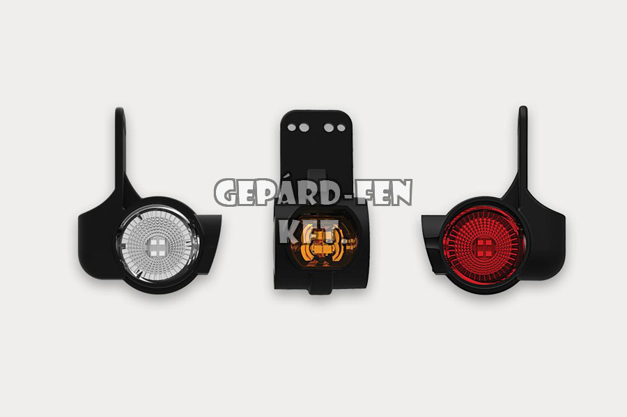 Szélességjelzõ 12-24V LED-es Piros/Fehér/Sárga nagy leffencs alakú, BAL oldal, 63mm kinyúlás (FT-140WL)