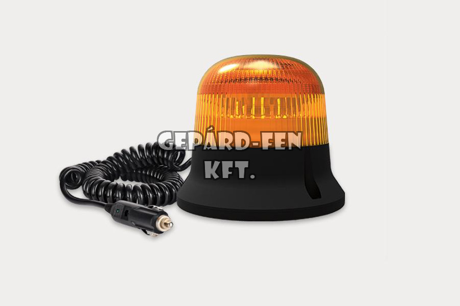 Forgólámpa / LED Villogólámpa - dupla villogó ütem - 12-55V, alacsony "kojak" búrás, mágneses, 9LED-es, IP68, +7,8m spirál kábel +szivargy.  átm.: 145mm, mag.: 126mm (FT-150DF LED MAG M78)