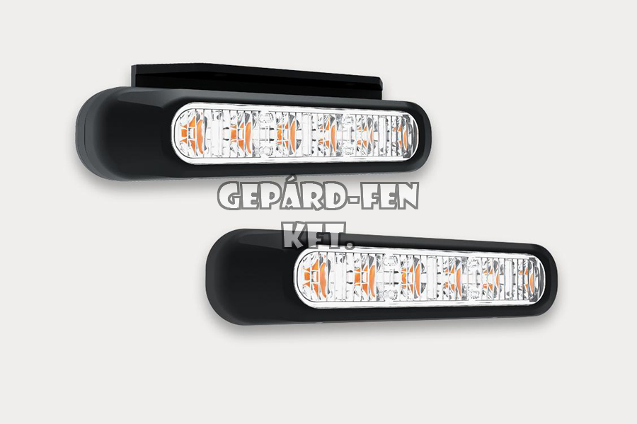 SÁRGA 6LED-es villogólámpa, Színtelen búrával, 2 féle beépítõkerettel, 12-36V, max. 8W, 6funkciós 132x28mm, vast.:19mm, furattáv.: 120mm (FT-200LED)