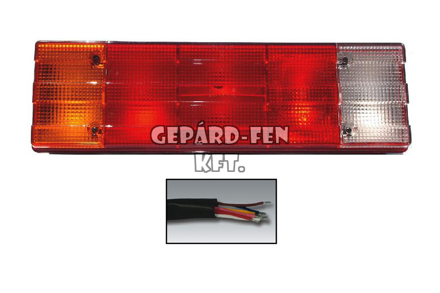 Hátsólámpa 5 kamrás 3BORDÁS búrás BAL/JOBB oldal +VEZETÉK, 442x130mm, vast.: 94mm, csavartáv.: 151mm (0284LU51) =SER0128