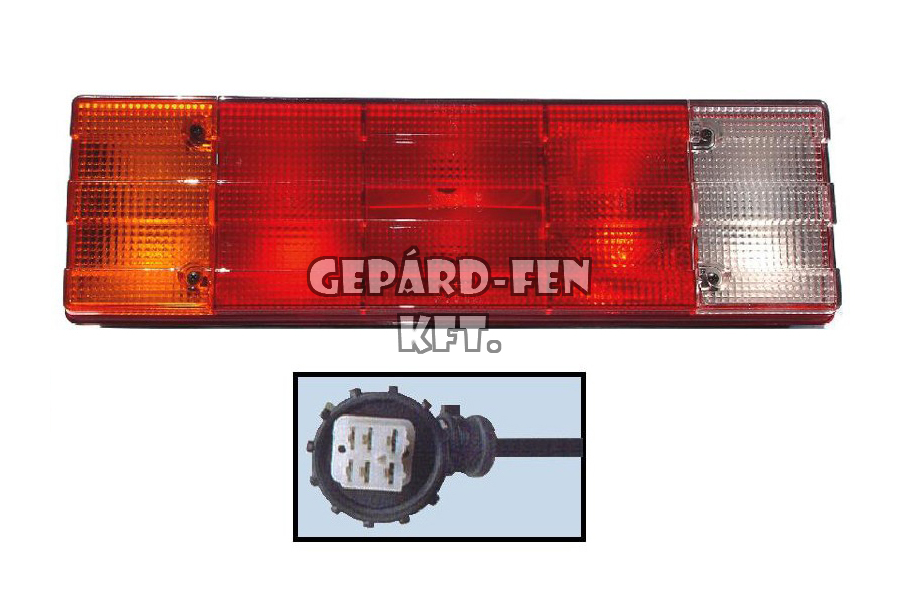 !!!AKCIÓ!!! a készlet erejéig - Hátsólámpa 5 kamrás 3BORDÁS búrás BAL/JOBB oldal +VEZETÉK +Iveco régi típusú NAGY csatlakozó, 442x130mm, vast.: 94mm, csavartáv.: 151mm (0284LU79/0284LH) =SER0131