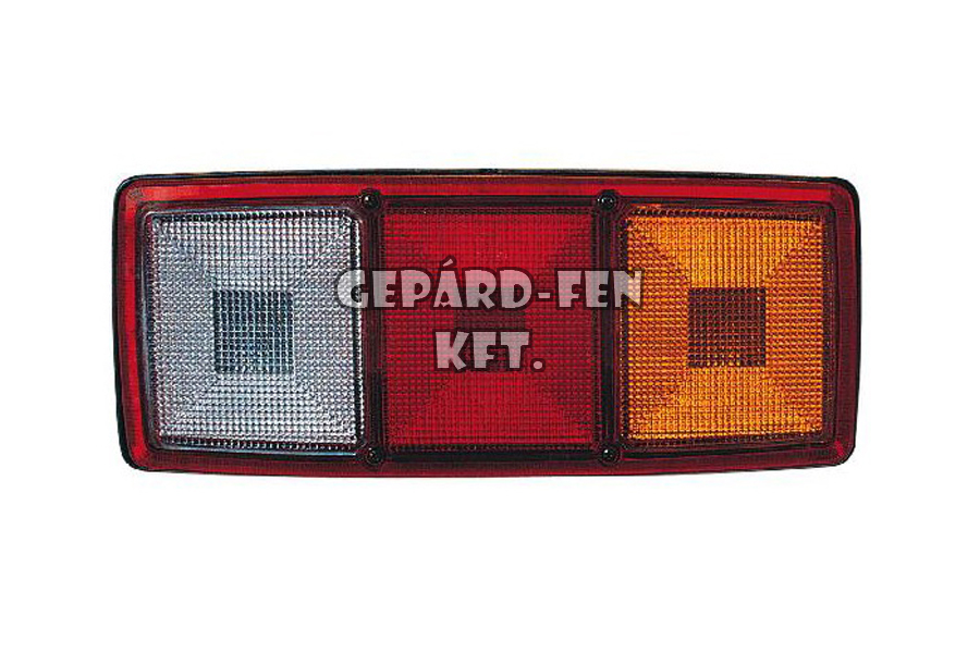 Hátsólámpa Mercedes 3 kamrás trapéz búrás JOBB oldal (Fehér-Piros-Sárga) 343x145mm, vast.: 67mm, csavartáv.: 151mm (0029LRSB60)