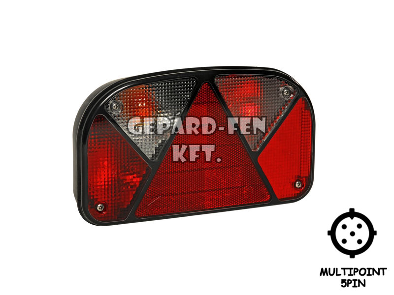 Utánfutó hátsólámpa Multipoint II JOBB oldal (Hj.+fék+index+TOLATÓ+rendszám) +Multipoint 5P csatlakozó hátul (eredeti ASPÖCK) 240x140mm, vast.: 52mm, csavartáv.: 152mm - 24-7200-000