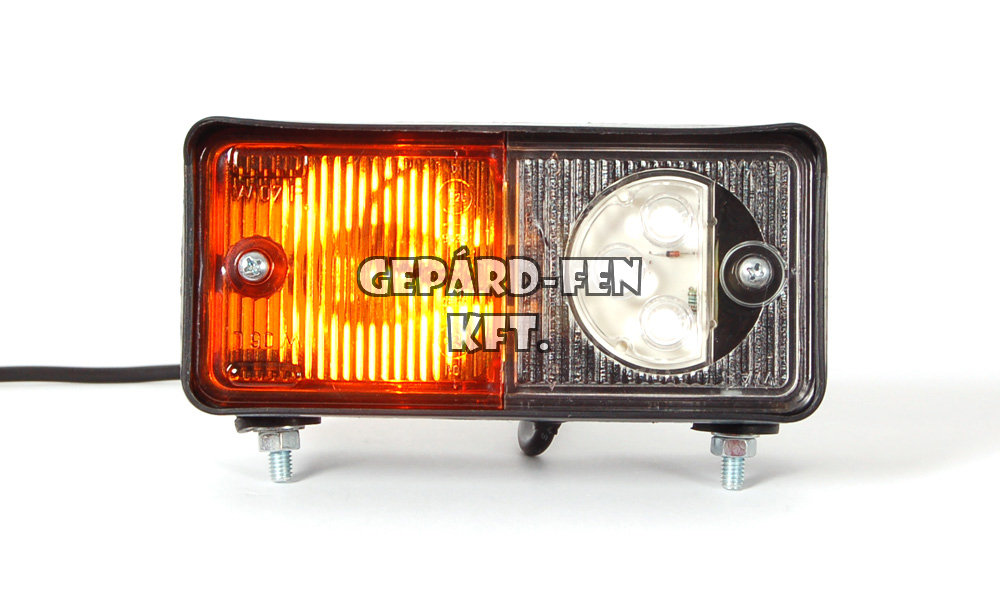 Traktor Elsõ helyzetjelzõ (LED-es) + index (IZZÓS), BAL oldal, 150 x 70mm, vast.: 77mm, felfogatás 2 csavarral alul(110mm) vagy hátul(55mm) (490-W06dzL)
