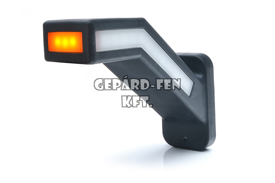 W168.1 tipuscsalád.1165P.Újdonság!! Új tipusu tömb (kocka) formájú 45 fokban hajlított,hosszú oldalain teljesen beépített NEON-LED,-es szélességjelzõ.12-24V. Piros-fehér-sárgs. Méretei: Alaplap:145,5x58mm. Kinyúlás: 185mm,JOBB oldal. Vizáll:IP6K9K