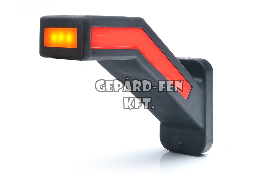 W168.1 tipuscsalád.1165L. Újdonság !! Új tipusú tömb (kocka) formájú 45 fokban hajlított, hosszú oldalain teljesen beépített NEON-LED,-es szélességjelzõ.12-24V Piros-fehér- sárga.Méretei: alaplap: 145,5x58mm. kinyúlás: 185mm.BAL oldal.Vízál:IP6K9K