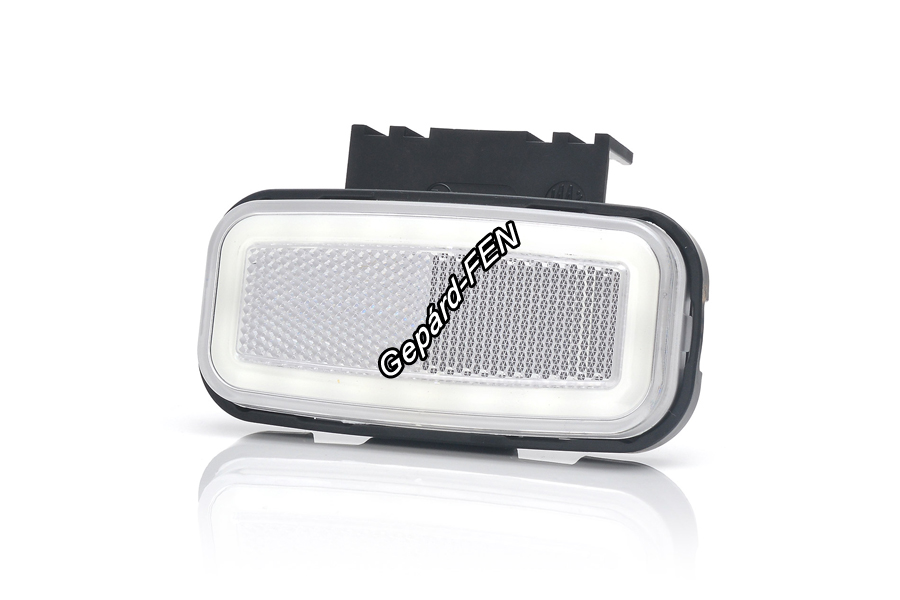 W199,-es tipuscsalád.1404. Elsõ (fehér) NEON Led,-es helyzetjelzõ lámpa, prizmával.felfogatási adapterrel. 12-24V,-os kivitel. Vízállóság: IP6K9!Méretei: 117X56X42mm. 25 cm vezetékkel.