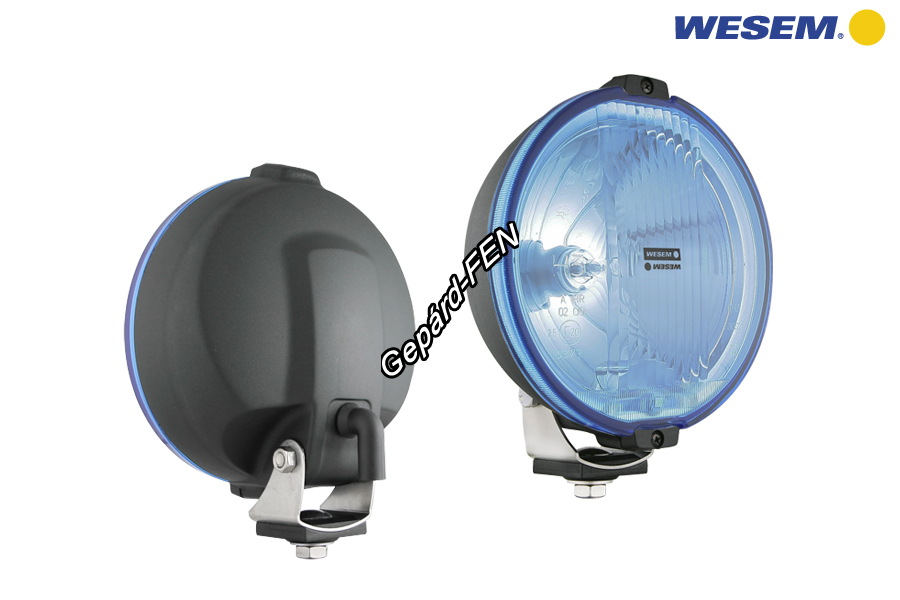 Szúrófény nagy kerek fekete mûanyag házzal halványkék üveggel + 1LED 24V körhelyzetjelzõ 183mm átmérõ 97mm mély H3 és T4W izzós. Álló kivitel, M10,-es menettel. Teljes magasság: 214mm.