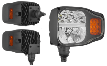 JCB fényszóró+helyzetjelzõ+index, BAL oldali, Full LED, alsó csavaros felfogatással, Deutsch csatlakozóval, 146x218x173, 12-24V, IP68