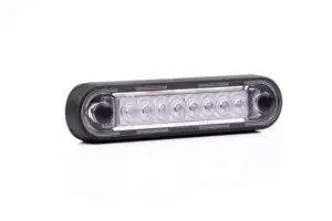 Külsõ dekor világítás 8 LED, hosszított változat, tiszta üveges, PIROS, 12-36V, 12x28mm FT-73 C LONG