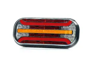 Hátsó lámpa LEDES FT-230 5 funkciós (helyzetjelzõ, fék, index, tolató, rendszámv.) futóindexes 215x95